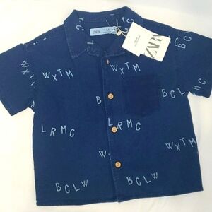 3/$30 NWT ZARA KIDS Denim collection alphabet shirt short sleeve button up